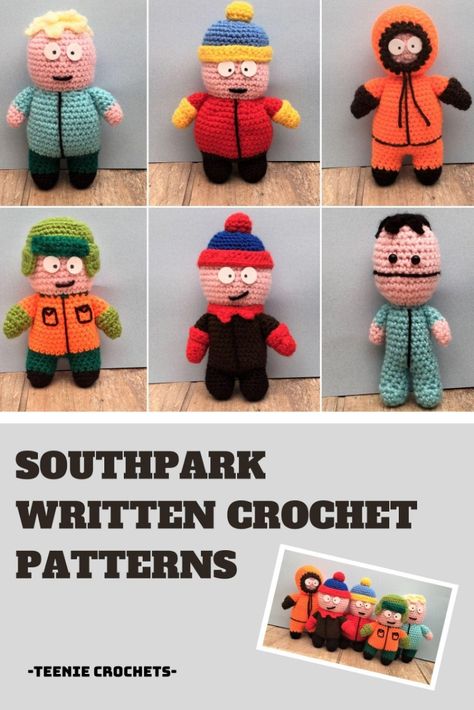 6 Southpark Crochet Patterns Crochet pattern by Teenie Crochets Canadian Guys, Written Crochet Patterns, Crochet Pattern Written, Crochet Pattern Christmas, Snowman Pattern, Crochet Embroidery, Snowmen Patterns, Christmas Toys, Half Double Crochet