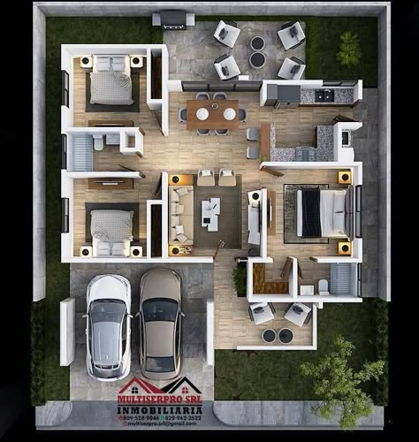 3 Room House Design, L House Plans 2 Floor, Small 2 Floor House, Layout Small House, Sims 4 Loft House, Small House Blueprints, Modern House Floor Plans, Small House Layout, House Floor Design