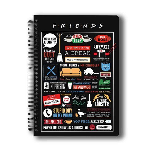 AmazonSmile : Mc Sid Razz Friends TV Series Spiral Notebook of Infographic | A5 Size Friends Collectible Wire Bound Notebook | Officially licensed by Warner Bros, USA : Office Products Friends Notebook, Usa Quotes, Tv Series Quotes, Smelly Cat, Friends Tv Series, Planner Organiser, Journal Quotes, Note Book, Friends Tv