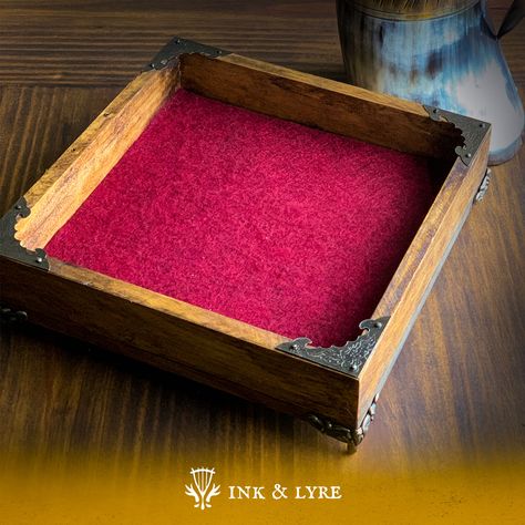 Create a Beautiful Dice Tray for Under $15 D&d Dice Tray, Dice Tray Diy Ideas, Dice Tray Pattern, Dnd Dice Storage, Diy Dnd Dice Tray, Diy Dice Jail, Wooden Dice Tray, Dnd Dice Box Diy, Dice Tray Diy