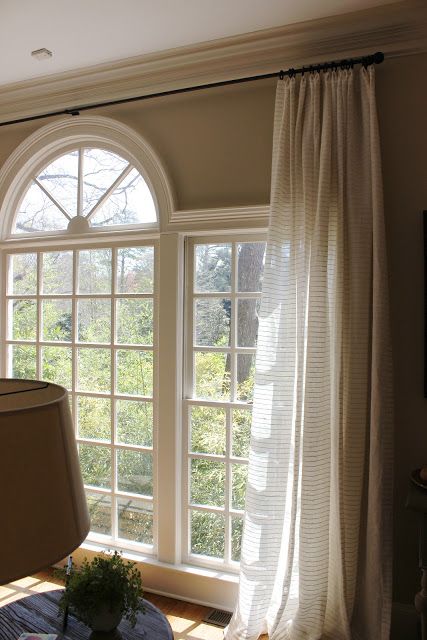 Half Circle Window, Curtains For Arched Windows, Plug In Hanging Light, Bay Window Design, Arched Window Treatments, Tell Me Everything, Palladian Window, Mobile Home Living, Let There Be Light