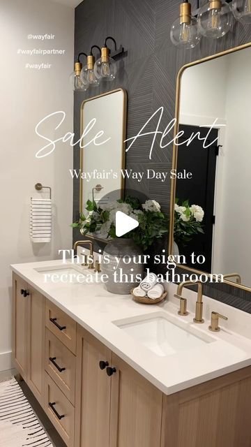 Karey | Home Build | Home Design | Home Life on Instagram: "There is no better time to recreate our most popular bathroom design.  That is because @Wayfair’s Way Day Sale is starting on 10/5 until 10/7! Save big on items like bathroom vanities, plumbing fixtures, hardware, lighting, and so much more.

So, get ready for Wayfair’s biggest sale of the year– up to 80% off and free shipping!  Shop Way Day in-store and online. 

I’ve linked all of these items in my LTK Shop so you can go shop directly from there!

Comment SHOP below to receive a DM with the link to shop this post on my LTK ⬇ https://liketk.it/4SFqk #ltkseasonal #ltksalealert #ltkhome

Please note: to recreate this bathroom similar or exact products linked.

@shop.ltk @wayfair #wayfairpartner #wayfair #liketkit 
#modernfarmhouse Master Bath Plumbing Fixtures, Master Bathrooms 2024 Trends Modern, Bathroom Vanity Ideas Double Sink, Secondary Bathroom Ideas, Mixing Metals Bathroom, Hall Bathroom Ideas, Bathroom Sconces Double Vanity, Mixing Metals In Bathroom, Bathroom Modern Farmhouse