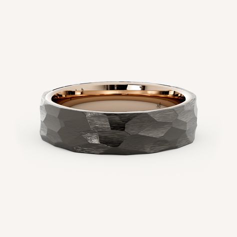 Cannon is a tungsten band with rose gold PVD and a bold hammered finish with a comfort fit. Olive Avenue Jewelry, Wedding Day Jewelry, Custom Wedding Band, Trending Engagement Rings, Ring Trends, Engagement Rings Bridal Sets, Gemstone Engagement, Metal Shop, Mens Band