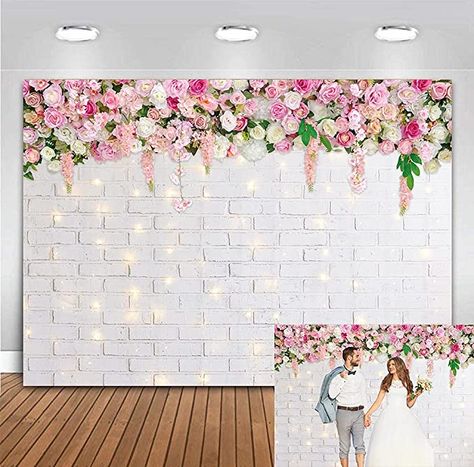 White Wall Flowers, Wedding Photo Background, White Brick Wall, Flower Backdrop Wedding, Bridal Shower Backdrop, Wall Flowers, Photo Booth Prop, Flower Wall Backdrop, Fiesta Baby Shower