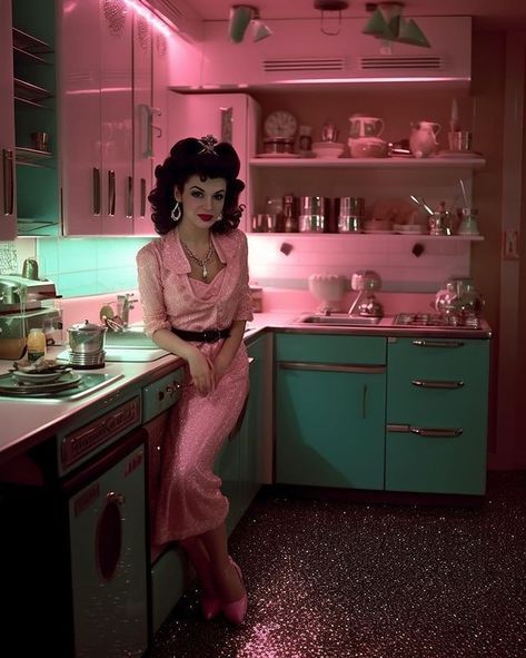 50s Housewife Aesthetic Dark, 50s Housewife Aesthetic, 1950s Housewife Aesthetic, Rockabilly Kitchen, Housewife Aesthetic, Chaos Dreamland, Mars Aesthetic, Girls And Corpses, 1950s Beauty