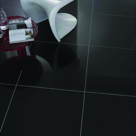 The Pristine Polished Black floor tile is a black coloured floor tile with a gloss finish on the ceramic tile to give a black shined-effect on the surface being tiled, such as your kitchen or bathroom floors. Black Shiny Floor, Gloss Floor Tiles, Black Floor Tiles, Bathroom Floors, Renovation Inspiration, Black Gloss, Black Floor, Cool House Designs, Floor Tile