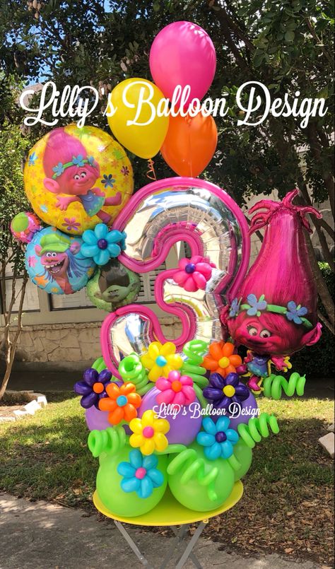 Trolls Balloon Bouquet, Trolls Birthday Balloons, Trolls Balloon Decoration, Trolls 3rd Birthday Party Ideas, Trolls Balloon Garland, Trolls Balloon Arch, Trolls Balloons, Trolls Pinata, Trolls Birthday Party Ideas Decorations