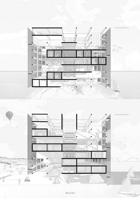 Plan Concept Architecture, Sectional Perspective, Collage Architecture, Plans Architecture, Architecture Concept Diagram, Architecture Collage, Architecture Graphics, Architectural Section, Architectural Drawing