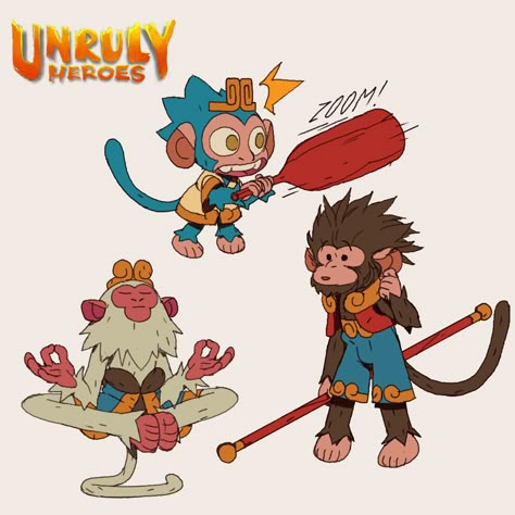 Unruly Heroes, Alexandre Diboine, Zedig Diboine, The Monkey King, Megaman X, Monkey Design, Character Reference, Game Characters, Mascot Design