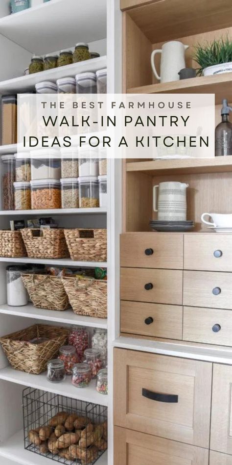 farmhouse pantry organization Country Kitchen Wall Decor, Oxo Containers, Walk In Pantry Ideas, Pantry Redo, Gallon Glass Jars, Best Farmhouse, Baking Items, Clear Plastic Containers, Pantry Ideas