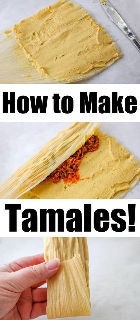 This is how to make red tamales from scratch at home. Homemade masa with red sauce and pulled pork inside steamed perfectly in 15 minutes. How To Make Hot Tamales At Home, What To Make With Masa Flour, Diy Tamales How To Make, Homemade Tamales Easy, How To Make Tamales Pork, How To Make Masa, Small Batch Tamales, Diy Tamales, Masa For Tamales Recipes