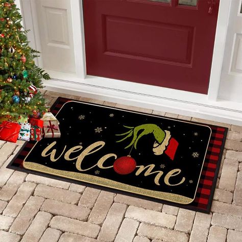 With the cute design & vibrant colors, the Christmas welcome doormat is made to light up the holiday atmosphere right at your door. Our Christmas doormat is designed with a Christmas theme image, which will help you increase the festive atmosphere. Made of high quality linen cotton surface scrapping most of dirt. Back side: Anti-slip rubber very good seize the floor, which is durable and reliable, not easy to fade and break; It brings you a comfortable feeling to the touch for your feet. Winter Doormat, Christmas Door Mat, Grinch Christmas Party, Grinch Party, Knit Rug, Christmas Doormat, Christmas Rugs, Christmas Trends, Grinch Christmas