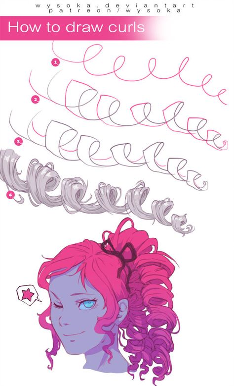 How to Draw Curls by wysoka on DeviantArt Draw Curls, How To Draw Curls, Draw Curly Hair, Cartoon Tutorial, Digital Painting Tutorials, Anime Drawings Tutorials, Drawing Skills, Art Tutorials Drawing, Digital Art Tutorial