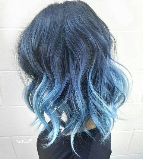 Brown To Blue Ombre Hair, Balayage For Brunettes, Moonstone Hair, Blue Balayage, Light Blue Ombre, Manic Pixie Dream, Ombre Hairstyles, Manic Pixie, Sunset Hair