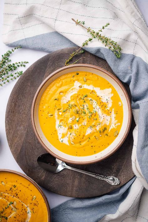 Pumpkin And Cauliflower Soup, Pumpkin Cauliflower Soup, Healthy Pumpkin Soup, Soup With Cauliflower, Pumpkin Cauliflower, Pumpkin Soup Healthy, Vegan Pumpkin Soup, Almond Butter Recipes, Fall Soup