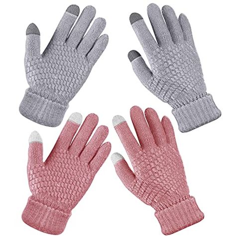 2 Pairs Women's Winter Touchscreen Gloves Warm Fleece Lined Knit Gloves Elastic Cuff Winter Texting Gloves Touchscreen Design, Beige Gloves, Touch Screen Design, Texting Gloves, Leather Driving Gloves, Soft Gloves, Girls Gloves, Red Gloves, Gloves For Women