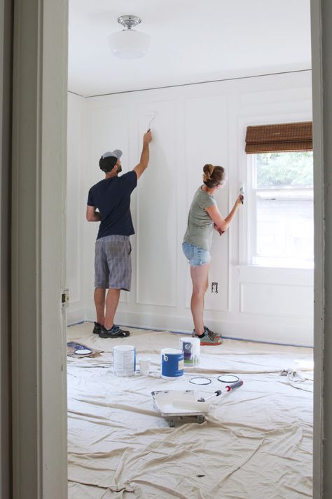 panel moulding DIY with white paint // the Grit and Polish Moulding Diy, The Grit And Polish, Grit And Polish, Wall Moulding, Diy Home Accessories, Panel Moulding, Wall Trim, Wall Molding, Big Girl Rooms