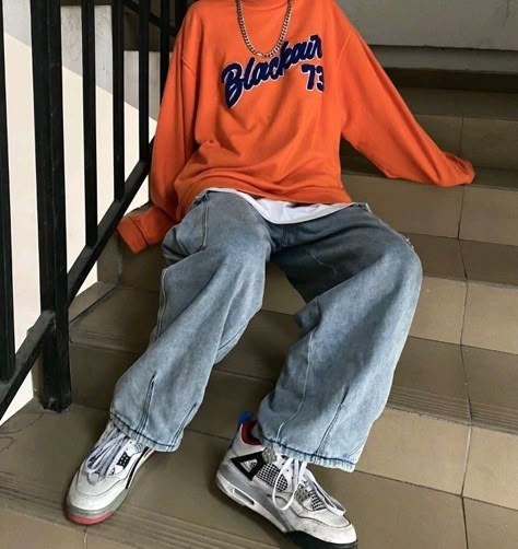 Orange Outfit Ideas Men, 80s Aesthetic Outfits Men, Retro Outfits Men, Orange Shirt Outfit, Y2k Fashion Men, 80s Aesthetic Outfits, Y2k Fashion Street Styles, Aesthetic Male Outfits, Guy Clothes