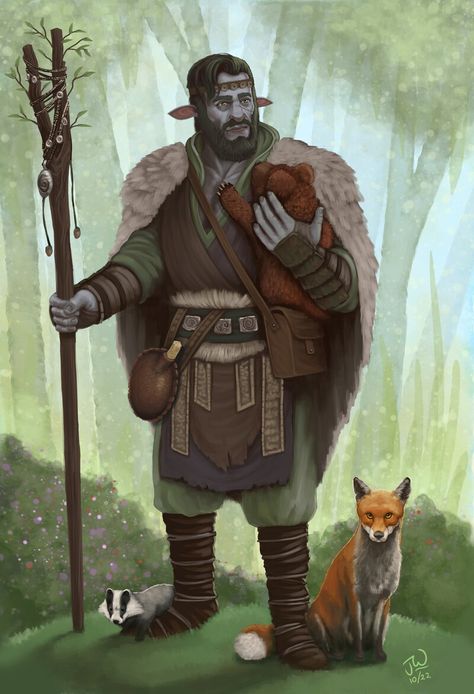 Firbolg Druid, Dnd Druid, D D Races, Dungeons And Dragons Characters, Dnd Art, Animal Companions, Dnd Characters, Gods And Goddesses, Fantasy Character Design