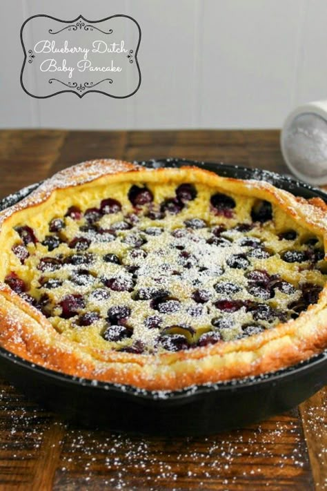 Blueberry Dutch Baby Pancake Blueberry Dutch Baby, Dutch Baby Pancakes, Skillet Desserts, Magic Kitchen, Dutch Baby Recipe, Yummy Pancake Recipe, Baby Pancakes, Dutch Baby Pancake, Lemon Curd Recipe