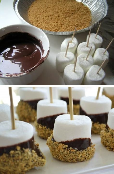 Awesome Smores-on-a-Stick Recipe by Cupcakepedia, dessert, smores, food, cupcakepedia, mashmallows, chocolate Covered Marshmallows, Pie Pops, Chocolate Covered Marshmallows, God Mat, Snacks Für Party, On A Stick, Party Desserts, A Stick, S Mores