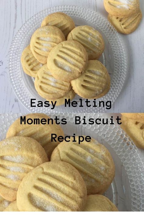 This Easy Melting Moments Biscuit Recipe is so quick to make. Buttery, light and melt in the mouth. No eggs required. Just four ingredients are needed, plus a pinch of salt. You'll have these cookies ready for your coffee break in no time. Salt Biscuits Recipe, Melting Moments Biscuits, Melting Moments Cookies, Prune Recipes, Air Fryer Recipes Snacks, Scones Recipe Easy, Afternoon Tea Recipes, Silicone Baking Sheet, Melting Moments