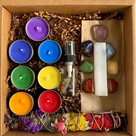 Chakra Balance Kit comes with every tool you need to balance and realign each chakra using healing crystals, chakra candles and other spiritual tools to unblock your chakras, balance and harmonize your energy. Chakra Balance Kit: ~Chakra Balance White Sage Bundle- 100% Sustainable and Hand-tied with Intention ~7 Healing Chakra Crystals ~Selenite Wand ~7 Mini Chakra Candles-100% Pure Coconut wax-soy dye-Pure Essential Oils-Handcrafted ~Aura Smudge Spray-100% Pure Essential oils and Hydrosol water Feng Shui Good Luck, Selenite Crystal Wands, Vendor Table, Smudge Spray, Chakra Candle, Chakra Balance, Reiki Healer, Candle Kits, Selenite Wands