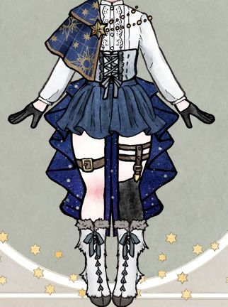 Detailed Outfits Drawing, Complex Outfits Drawing, Cute Dnd Outfits, Star Clothes Drawing, Moon Clothes Drawing, Fantasy Fashion Drawing, Magical Girl Outfit Ideas Drawing, Fantasy Star Outfit, Space Themed Ocs