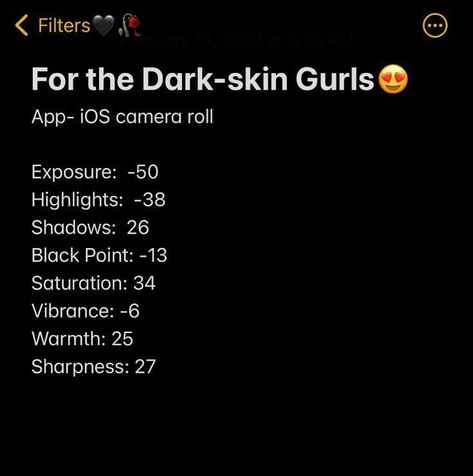 Dark Skin Iphone Edit, Edits For Pictures On Iphone, Iphone Edits For Black Women, Instagram Filters For Brown Skin, Edit Photos On Iphone Aesthetic, Brown Skin Captions For Instagram, Dark Skin Captions For Instagram, Baddie Photo Editing, Dark Skin Captions