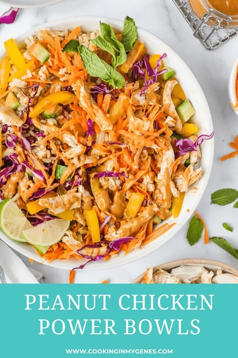 Chicken Power Bowls, Recipe Bowls, Easy Peanut Sauce, Power Bowl Recipe, Chicken Bowl Recipe, Thai Peanut Chicken, Chicken Protein, Bowl Meals, Protein Bowls