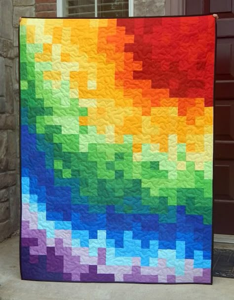 Gradient Quilts, Pixel Rainbow, Zig Zag Quilt, Pixel Quilting, Watercolor Quilt, Rainbow Quilts, Bargello Quilts, Quilt Modernen, Rainbow Quilt