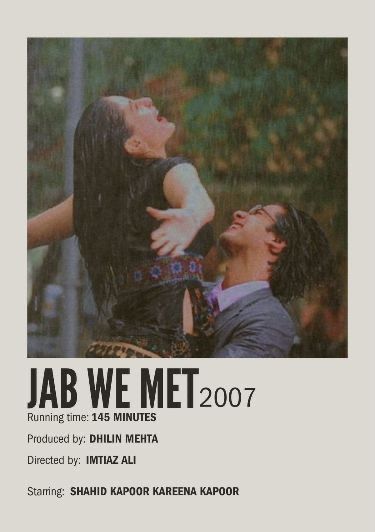 Jab We Met, Old Bollywood Movies, Movie Character Posters, Bollywood Wallpaper, Vintage Bollywood Aesthetic, Bollywood Quotes, Movie Card, Iconic Movie Posters, Bollywood Posters