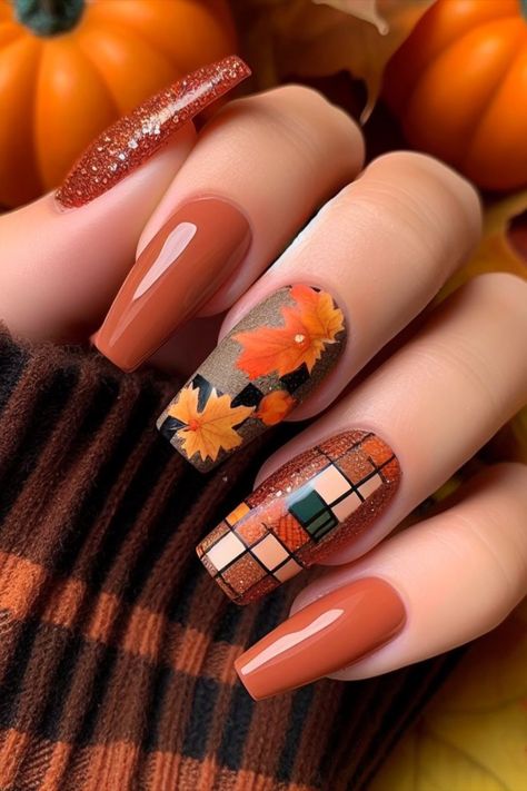 Fall Nails Ideas Autumn Short Square, November Nails Colors, November Nail, November Nail Designs, Nail Work, Autumn Pumpkins, Nail Vinyls, Autumn Nail, September Nails