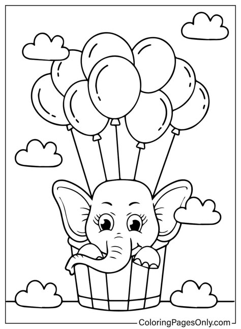 Balloon Coloring Pages, Cute Animal Coloring Pages, Cute Elephant Cartoon, Baby Elephant Drawing, Kindergarten Drawing, Elephant Coloring, Baby Elephant Nursery, Elephant Cartoon, Garden Coloring Pages