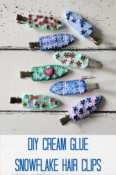 Add a touch of winter magic to your hair with these DIY Snowflake Hair Clips! This easy and fun craft uses whipped cream glue and sparkly sequins to create unique and stylish hair accessories. Hair Clips Diy Tutorials, Decoden Cream, Snowflake Hair, Diy Hair Clip, Diy Snowflake, Frozen Crafts, Unique Hair Clip, Coffee Hair, Glue Craft