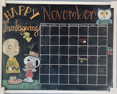 November Chalkboard Calendar, November Calendar Ideas White Board, November Chalkboard Art Calendar, November Chalkboard, Calander Ideas, Thanksgiving Sunday, Announcement Board, Whiteboard Ideas, Calendar Doodles