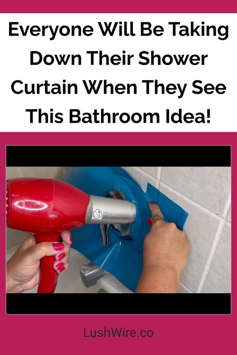 Everyone Will Be Taking Down Their Shower Curtain When They See This Bathroom Idea! Walkin Shower Curtain Ideas, How To Hide Shower Curtain Rod, No Hook Shower Curtain, Shower Curtain Hooks Ideas Diy, Shower Curtain Alternative Ideas, Shower Curtain Alternative, Hidden Shower, Curtain Alternatives, Sheet Curtains