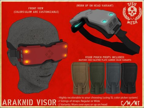 ARAKNID VISOR - L$175 Sci Fi Goggles Concept Art, Sci Fi Goggles, Cyberpunk Visor, Tech Armor, Sci-fi Helmet, Planet Project, Gas Mask Art, Cyberpunk Design, Power Armour