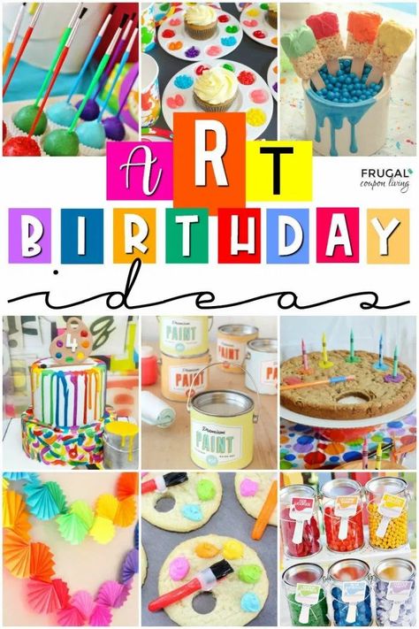 Party Theme Ideas For Kids, Art Party Foods, Art Birthday Party Ideas, Girls Art Party, Crayola Party, Art Party Cakes, Artist Birthday Party, Art Birthday Party Invitations, Birthday Party Theme Ideas