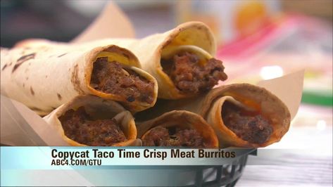 Crisp Meat Burrito Taco Time, Crisp Beef Burrito Taco Time, Crisp Meat Burrito Recipe, Taco Time Crisp Meat Burrito, Copycat Taco Time, Burrito Recipes, Taco Meat Recipes, Bean Burritos, Burrito Recipe