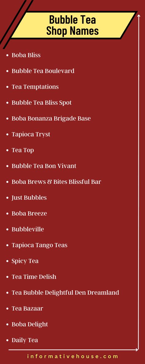 Get Creative with These Unique Bubble Tea Shop Names Milk Tea Name Ideas, Tea Shop Names Ideas, Milk Tea Shop Name Ideas, Boba Tea Flavors List, Bubble Tea Shop Name Ideas, Bubble Tea Marketing, Boba Tea Infographic, Bubble Tea Shop Aesthetic, Cafe Names Ideas