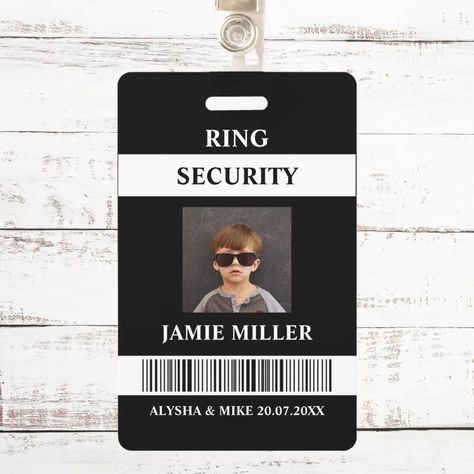 Ring Security Agent Photo ID Ring Bearer Badge  Zazzle Diy Groomsmen Gifts, Ring Security Ring Bearer, Security Ring Bearer, Ring Bearer Security, Unique Groomsmen Gifts, Security Ring, Groomsman Gift Ideas, Wedding Party Gifts Groomsmen, Wedding Proposal Ideas