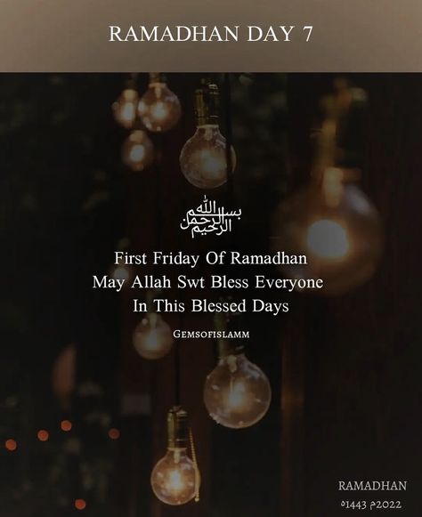 First Friday Of Ramadan, Ramadan Day 7, Ramadan Kareem Decoration, Friday Quotes, Ramadan Day, First Friday, Ramadan Quotes, Its Friday Quotes, Creative Background