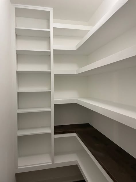 Small Pantry Shelving, Small Pantry Shelving Ideas, Small Pantry Organization Ideas, Narrow Pantry, Walk In Pantry Ideas, Pantry Shelving Ideas, Pantry Renovation, Pantry Closet Design, تحت الدرج