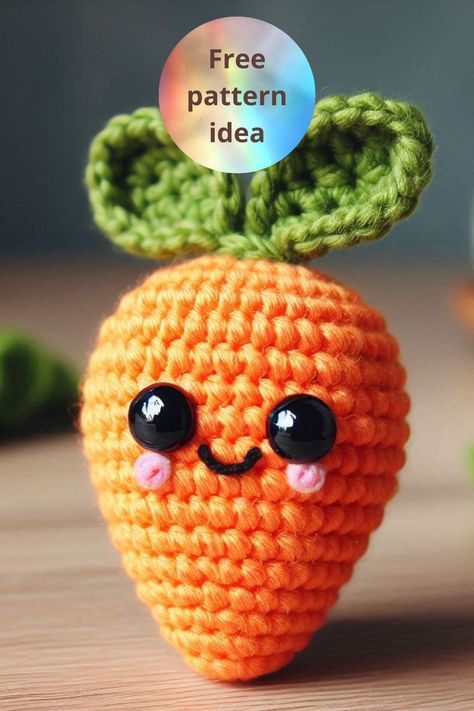 Cute crochet amigurumi carrot with a smiling face! Perfect for beginners with detailed instructions and simple materials. Fun project for all ages. Carrot Amigurumi Free Pattern, Carrot Crochet Pattern Free, Crochet Carrots Pattern Free, Crochet Carrot Pattern, Crochet Carrot, Cute Crochet Amigurumi, Carrot Pattern, Crochet Food, Smiling Face