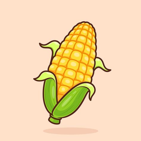 Corn Drawing Illustration, Cartoon Corn Drawing, Corn Reference, Cute Corn Drawing, Elote Drawing, Corn Illustration Design, Corn Drawing Simple, Corn On The Cob Drawing, Corn Drawing Easy