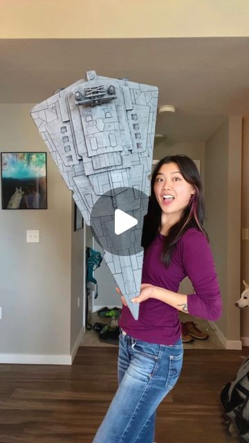 Emily on Instagram: "I like big prints and I cannot lie 😫  This GIANT Star Destroyer was so much fun! I can’t even explain how happy it makes me to walk into my workshop everyday now and see this bad boy hanging from the ceiling haha.  Printer: @anycubicofficial Kobra 2 Max Star Destroyer file: DavidBogaerts on thingiverse TIE fighter file: Hot_Daniel on thingiverse  Btw!! If anyone has been eyeing the Kobra 2 Max, Anycubic is running a big printer sale starting Feb. 26th. Go to their page for more info!☺️  #stardestroyer #starwarsprops #diorama #3dprintingnerd #3dprintedprops #anycubic #anycubickobra2" Star Wars Droids Diy, 3 D Printer Projects, 3d Star Wars Prints, Star Wars Star Destroyer, Star Wars Atat, Star Wars Basement, Star Wars Diorama, 3d Printer Star Wars, Star Wars Exhibition