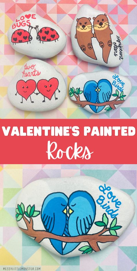 Valentine's day painted rocks. Rock painting ideas for kids. Rock Painting Ideas For Kids, Painted Rocks Ideas, Valentine Craft Decorations, Painting Ideas For Kids, Valentines Watercolor, Rock Painting Ideas, Painted Rocks Kids, Valentine Crafts For Kids, Painted Rocks Craft