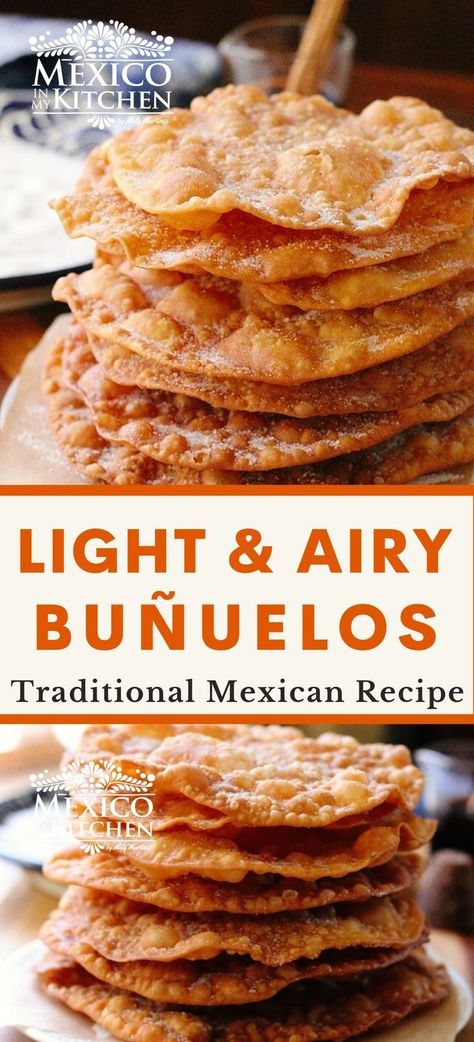 Easy Bunuelos Recipe, Mexican Bunuelos Recipe, Mexican Dessert Recipes Easy, Bunuelos Recipe, Sopapilla Recipe, Mexican Pastries, Mexican Desserts, Mexican Treats, Mexican Sweet Breads