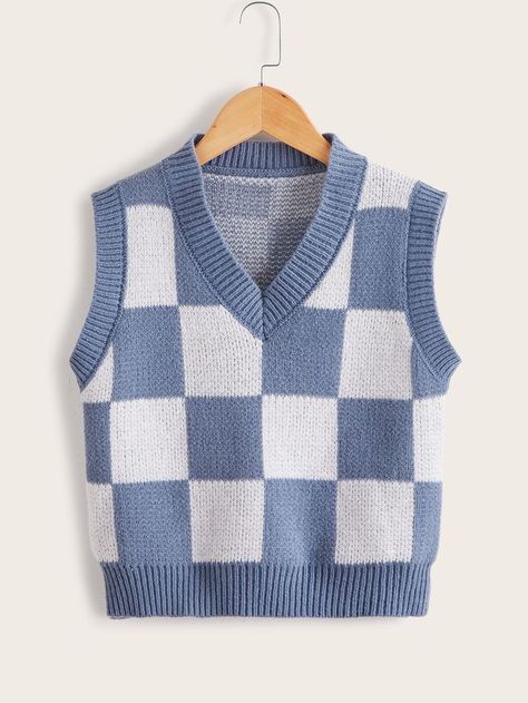 Crochet Vest Pattern Free Boho, Crochet Vest Pattern Free, Blue Sweater Vest, Baby Pink Sweater, Vest Pattern Free, Kare Kare, Checker Pattern, Blue And White Fabric, Crochet Vest Pattern